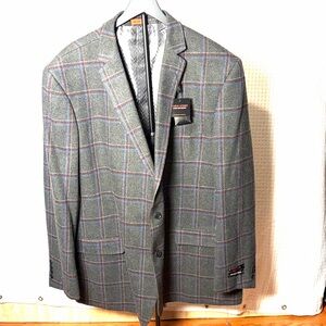 Linea Uomo Mens Blazer Sport Coat 54L Charcoal Plaid Two Button Poly Blend NEW